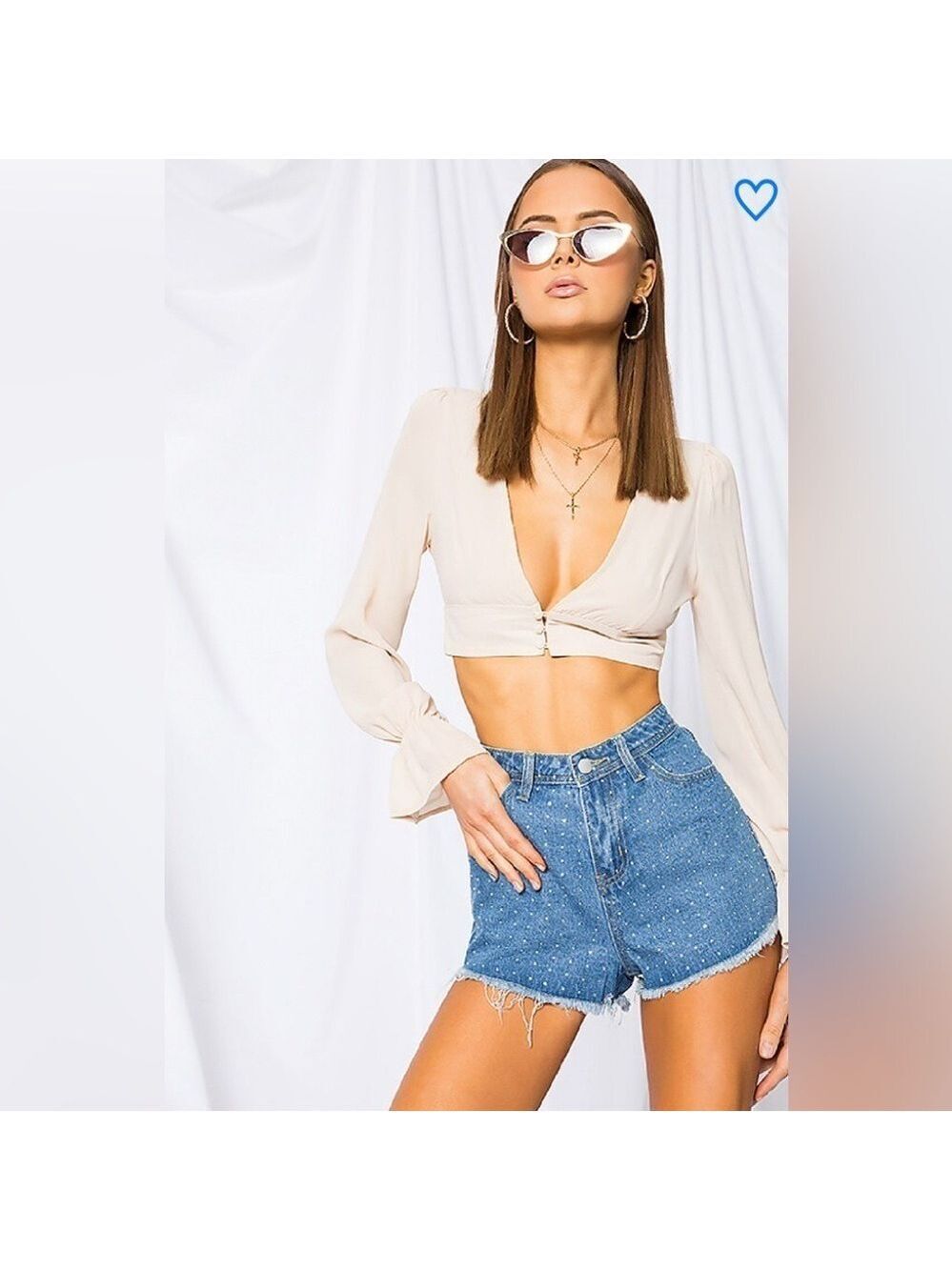 Superdown Esme Button Crop Top in Nude SZ‎ M